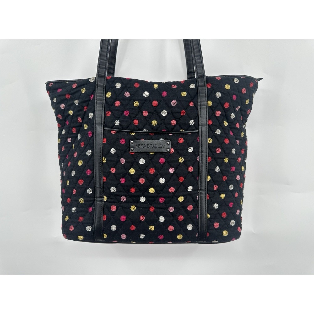 Vera Bradley Havana Dots Black Tote Large Shoulder Purse Zipper Bag Colorful